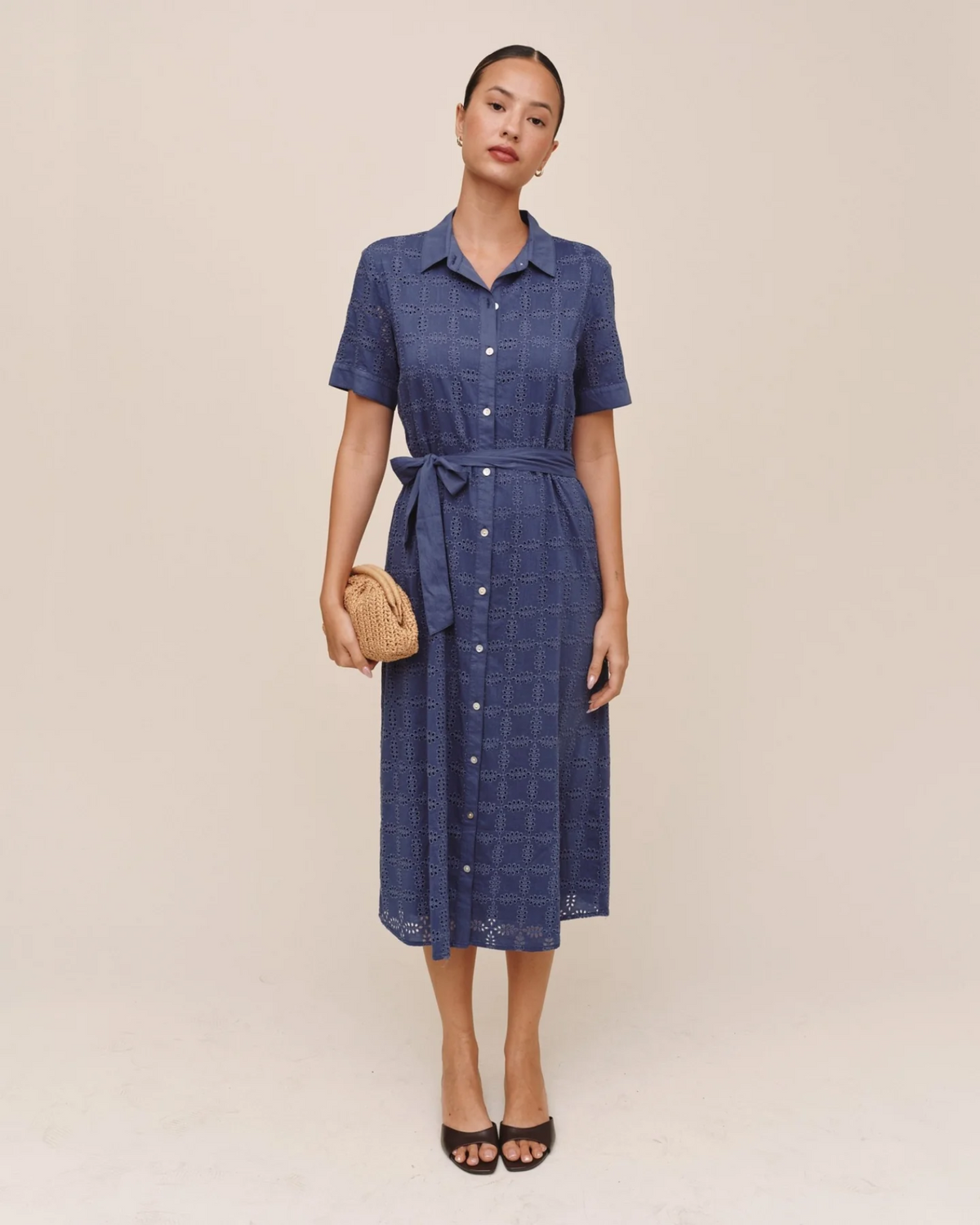 Short Sleeve Midi Shirt Dress - Indigo Blues