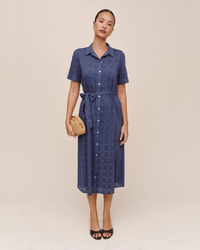 Short Sleeve Midi Shirt Dress - Indigo Blues