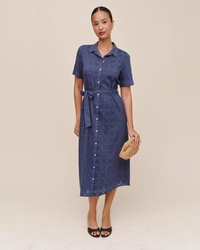 Short Sleeve Midi Shirt Dress - Indigo Blues