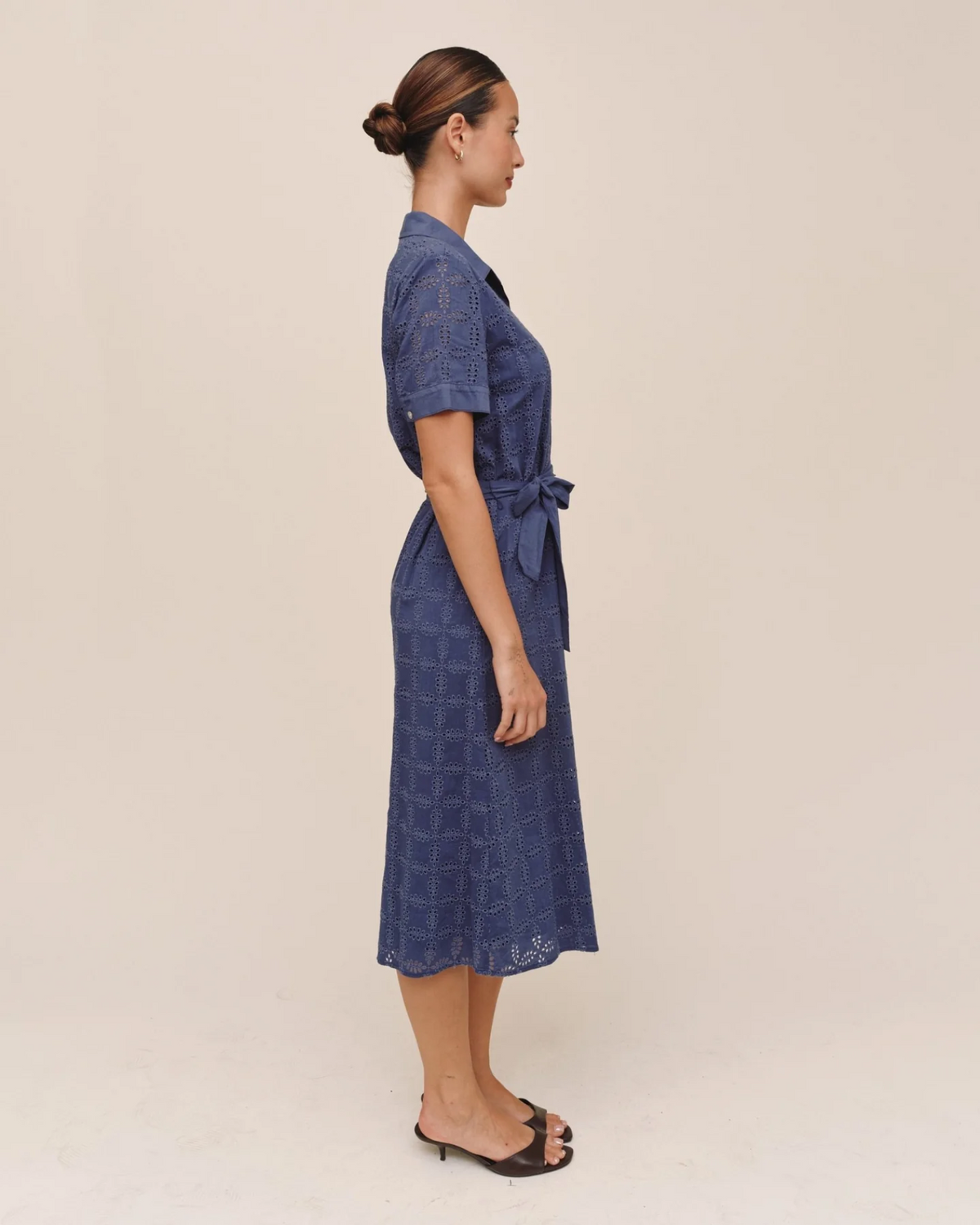 Short Sleeve Midi Shirt Dress - Indigo Blues