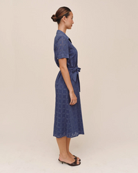 Short Sleeve Midi Shirt Dress - Indigo Blues