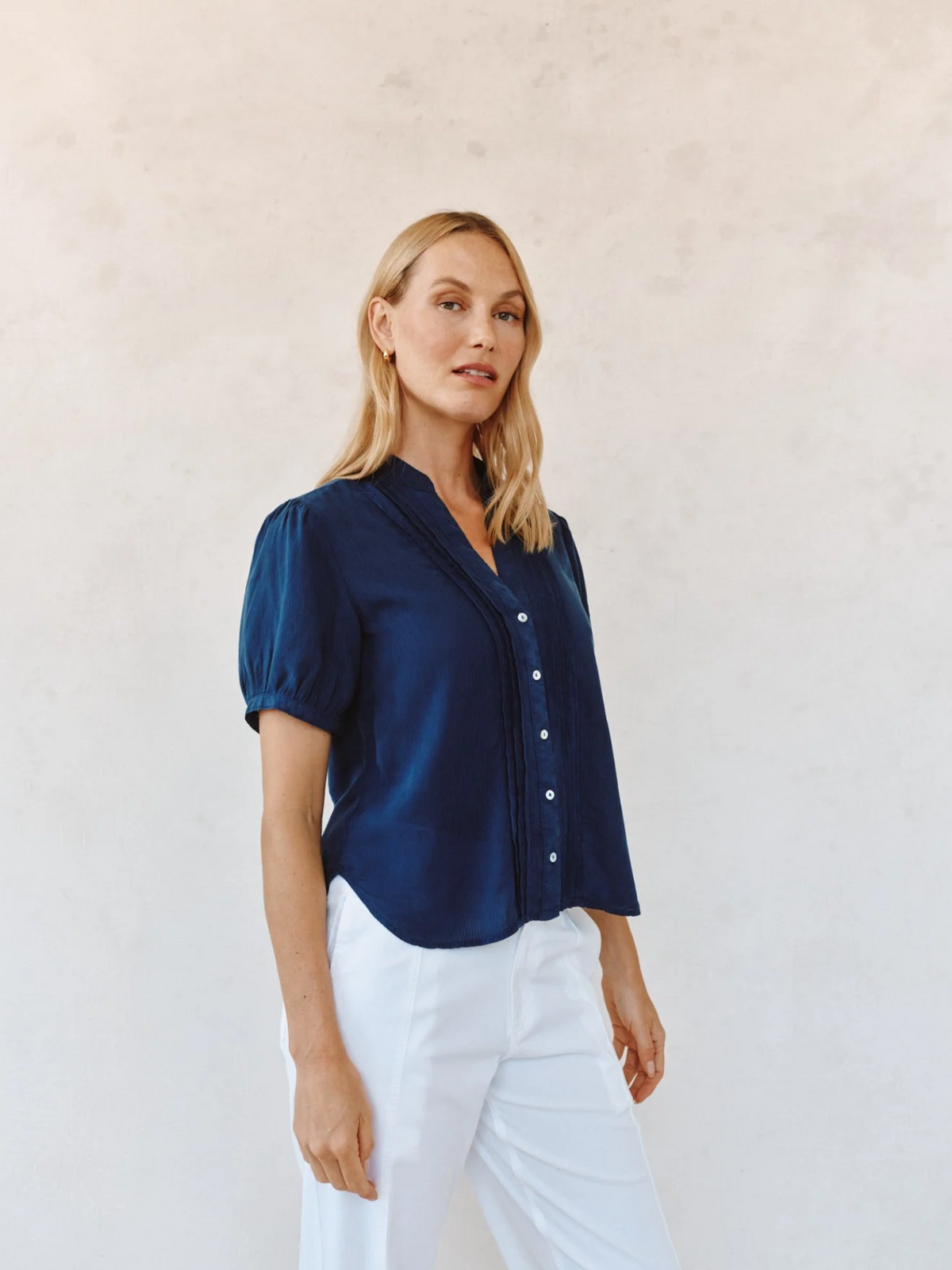 Short Sleeve Pintuck Shirt - Navy Dusk