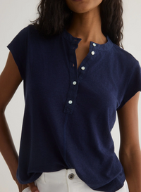 Short Sleeve Placket Pullover - Italian Navy
