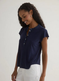 Short Sleeve Placket Pullover - Italian Navy