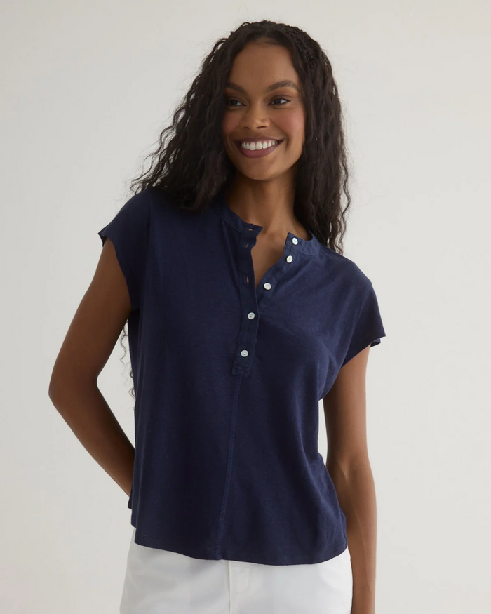 Short Sleeve Placket Pullover - Italian Navy