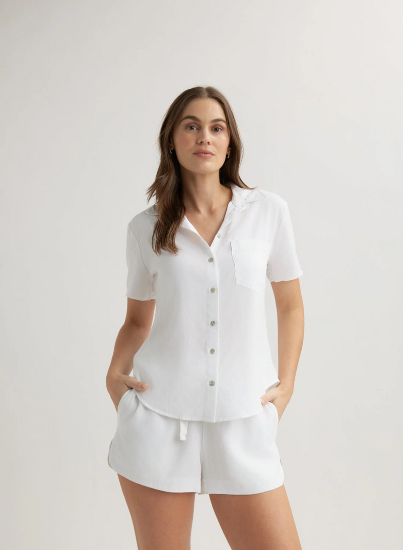 Short Sleeve Pocket Button Down - White