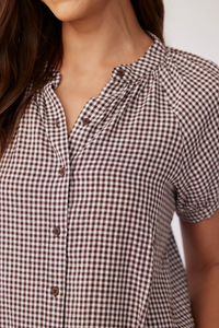 Short Sleeve Raglan Shirt - Brown Micro Gingham