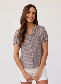Short Sleeve Raglan Shirt - Brown Micro Gingham
