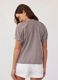 Short Sleeve Raglan Shirt - Brown Micro Gingham