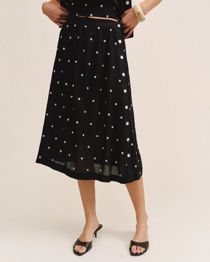 Side Button Skirt - Cabana Dot