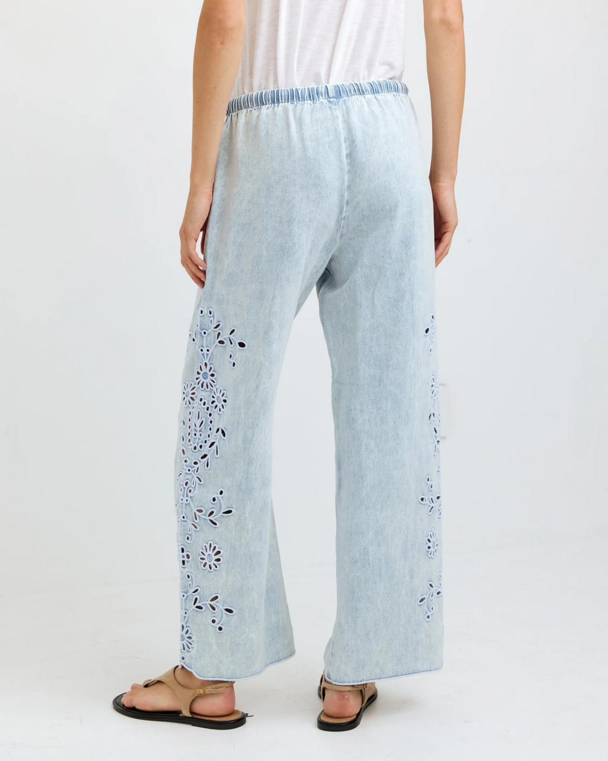 Side Embroidered Beach Pant - Light Seaspray Wash