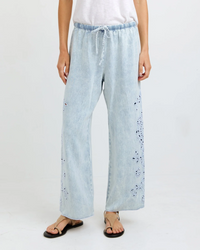 Side Embroidered Beach Pant - Light Seaspray Wash