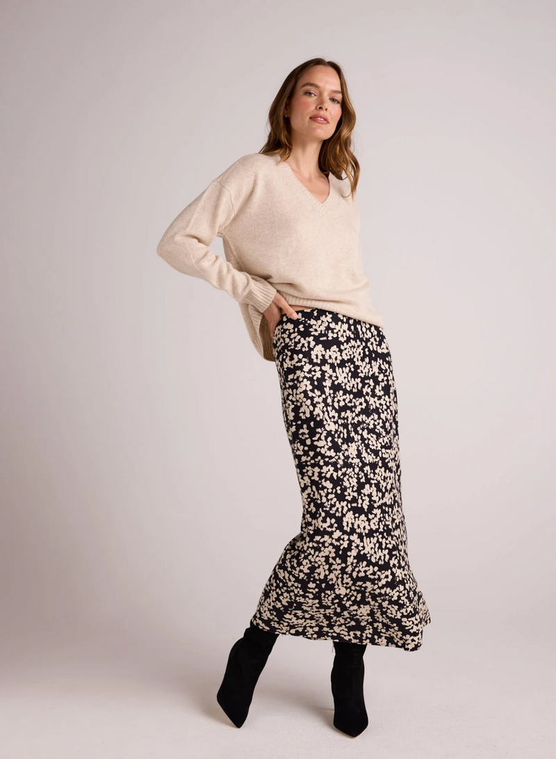 Side Slit Bias Maxi Skirt - Ditsy Floral Print