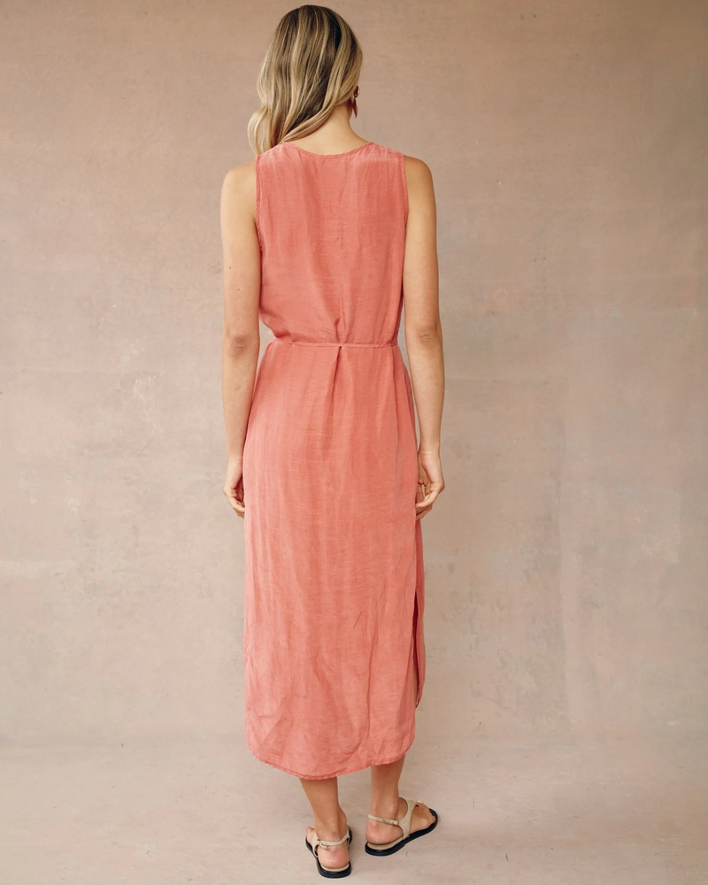 Sleeveless Belted Maxi Dress - Safi Coral