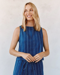 Sleeveless Button Back Top - Indigo Stripe
