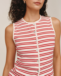 Sleeveless Fitted Button Down Top - Sunset Sail Stripe
