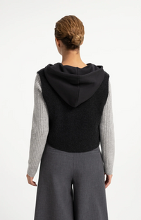 Sleeveless Knitted Top With Jersey Hoodie - Hole Black