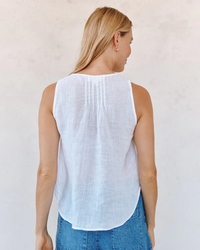 Sleeveless Pintuck V-Neck Top - White