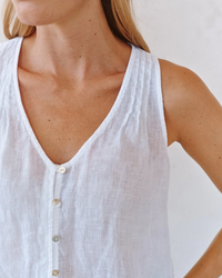 Sleeveless Pintuck V-Neck Top - White