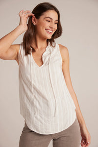 Sleeveless Shirred Neck Pullover - White Sand Stripe