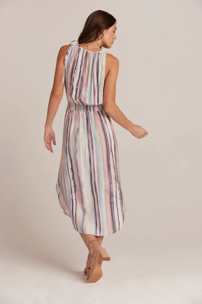 Sleeveless Smocked Waist Midi Dress - Coastal Stripe Print