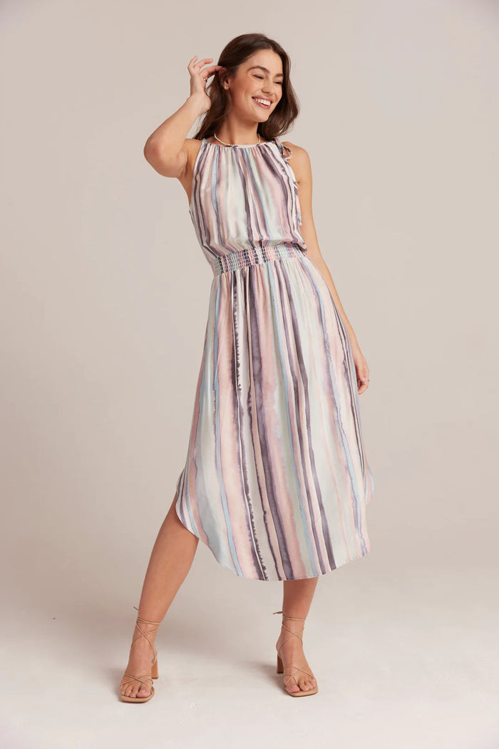 Sleeveless Smocked Waist Midi Dress - Coastal Stripe Print
