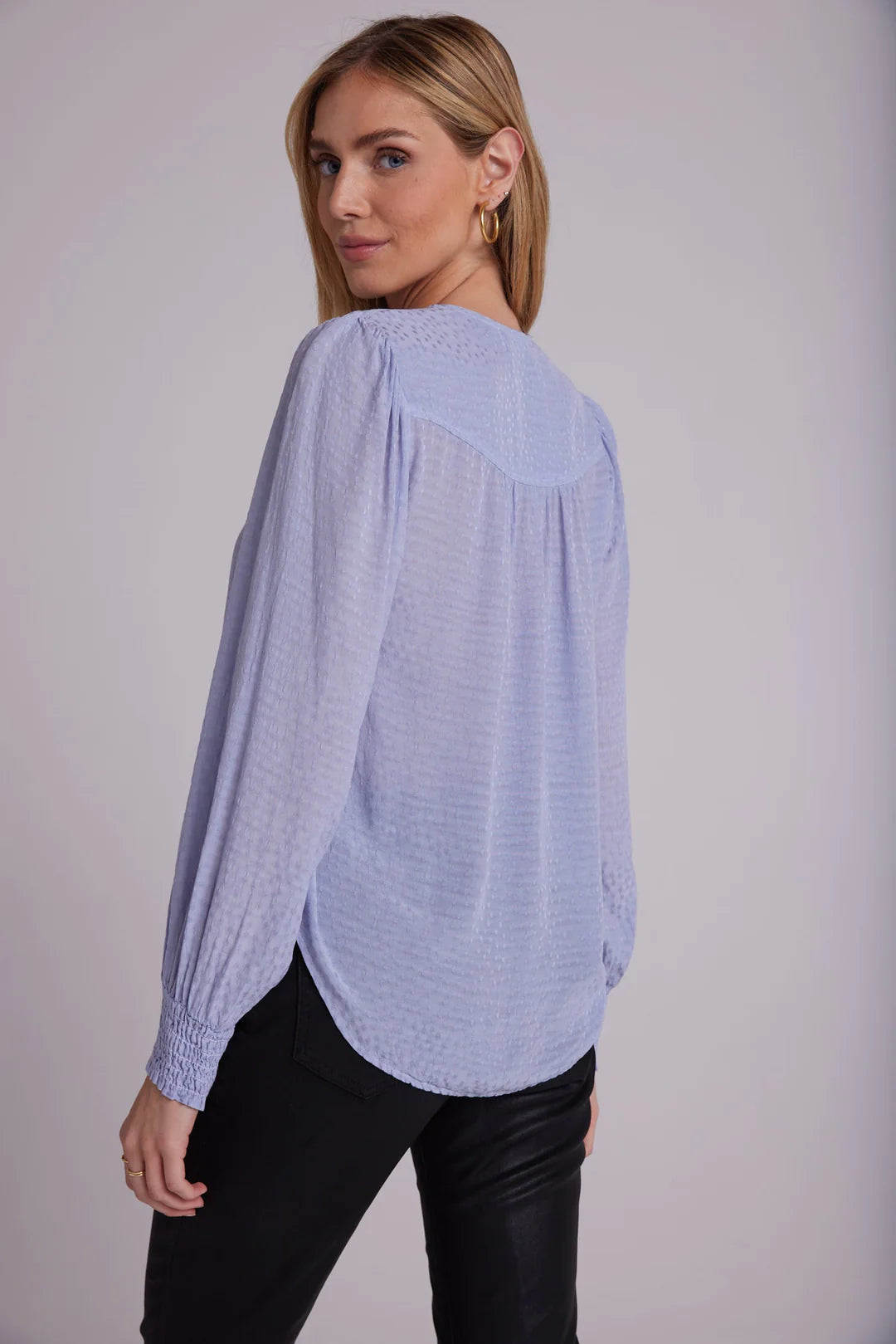 Smocked Cuff Button Down - Icy Peri