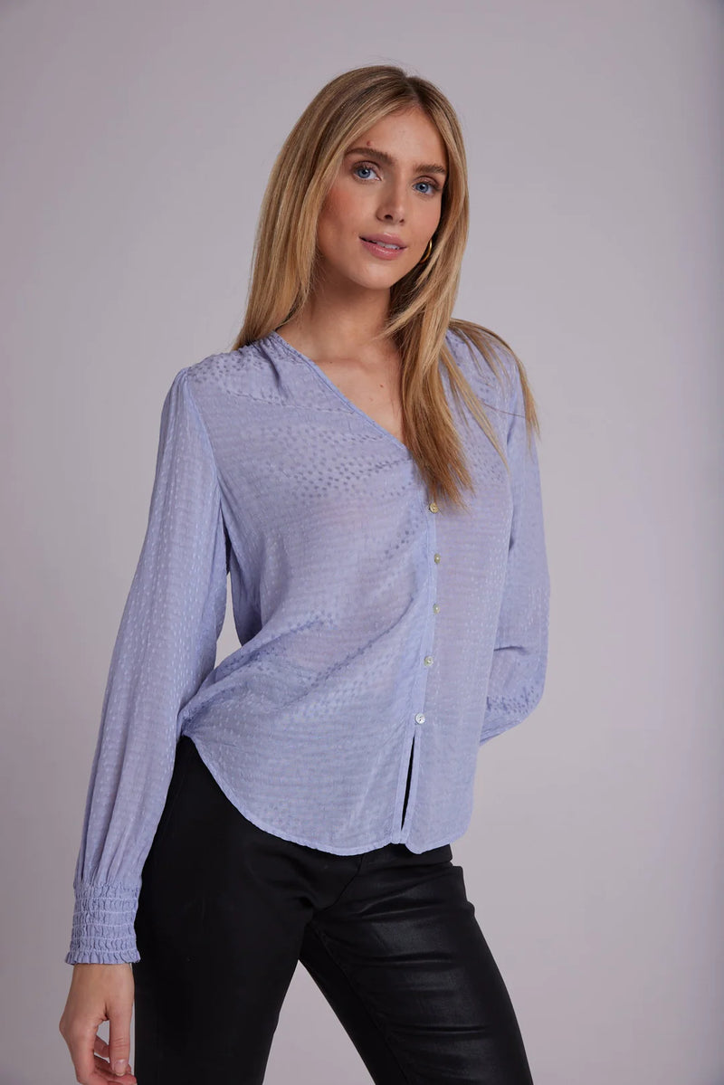 Smocked Cuff Button Down - Icy Peri