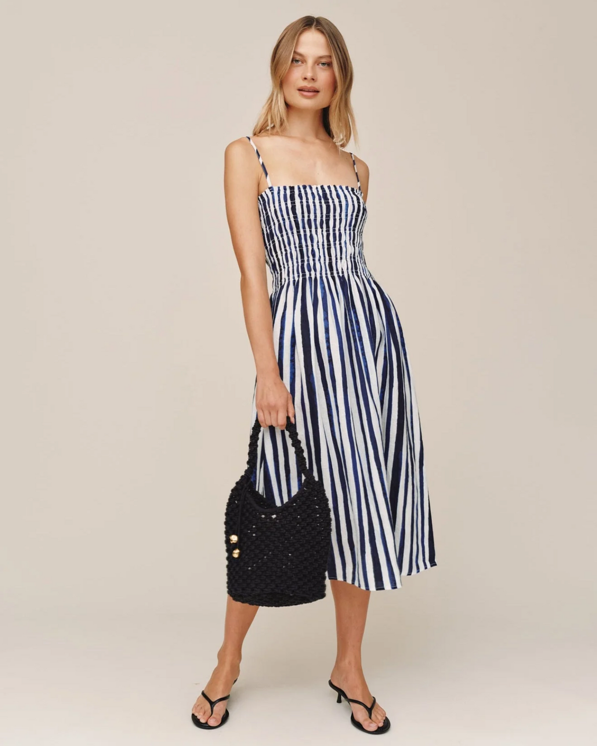 Smocked Midi Dress - Painted Tides Stripe