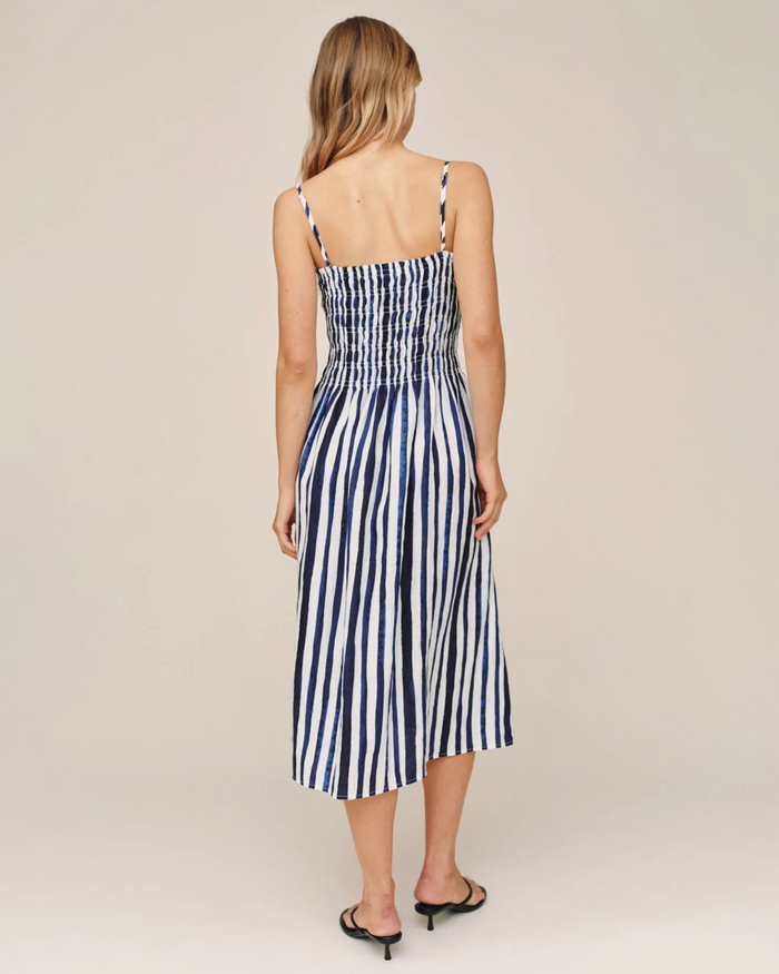 Smocked Midi Dress - Painted Tides Stripe