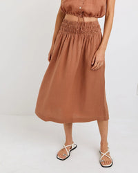 Smocked Waist Gathered Skirt - Coastal Brown