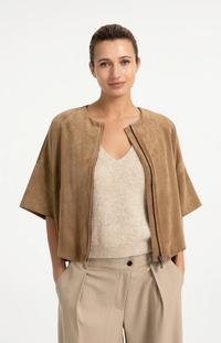 Soft Knit Spencer With Deep V Neck - Light Beige Melange