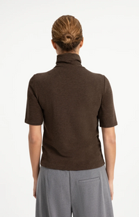 Soft Top With High Neck And Button Detail - Slate Black Brown Melange