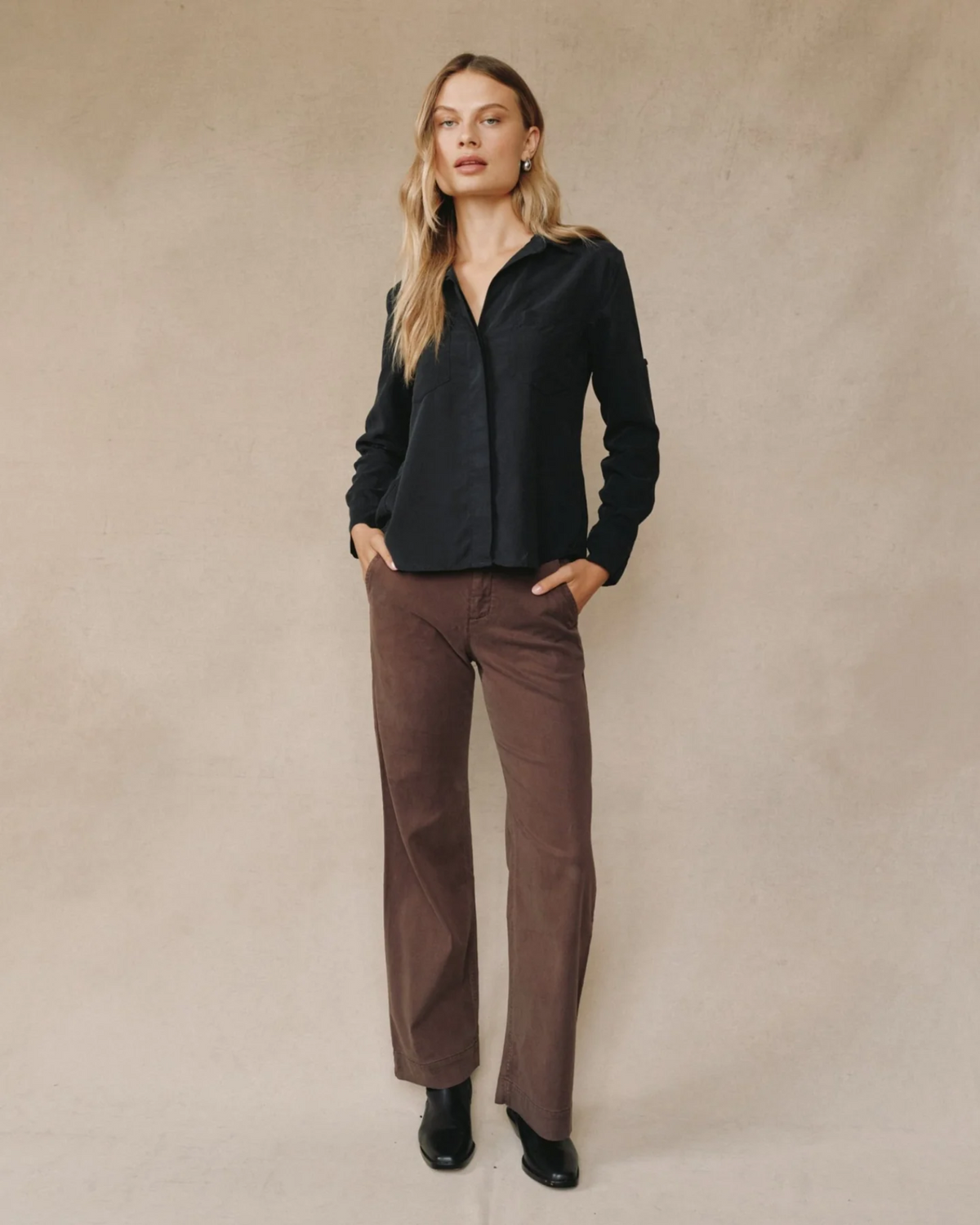 Split Back Button Down - Vintage Black