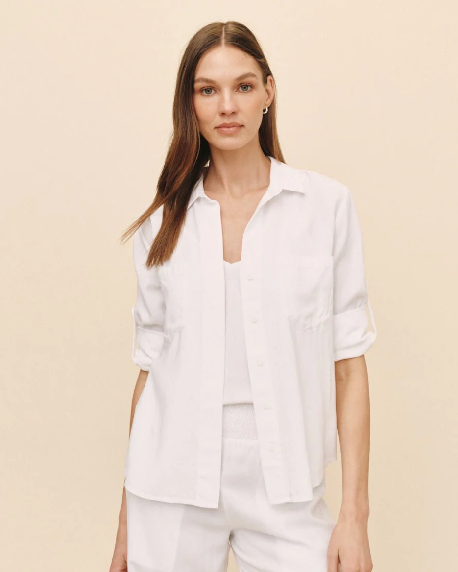 Split Back Button Down - White