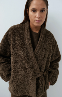 Teddy Wrap Jacket With Tie Closure - Slate Black Brown