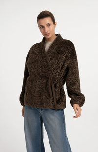 Teddy Wrap Jacket With Tie Closure - Slate Black Brown