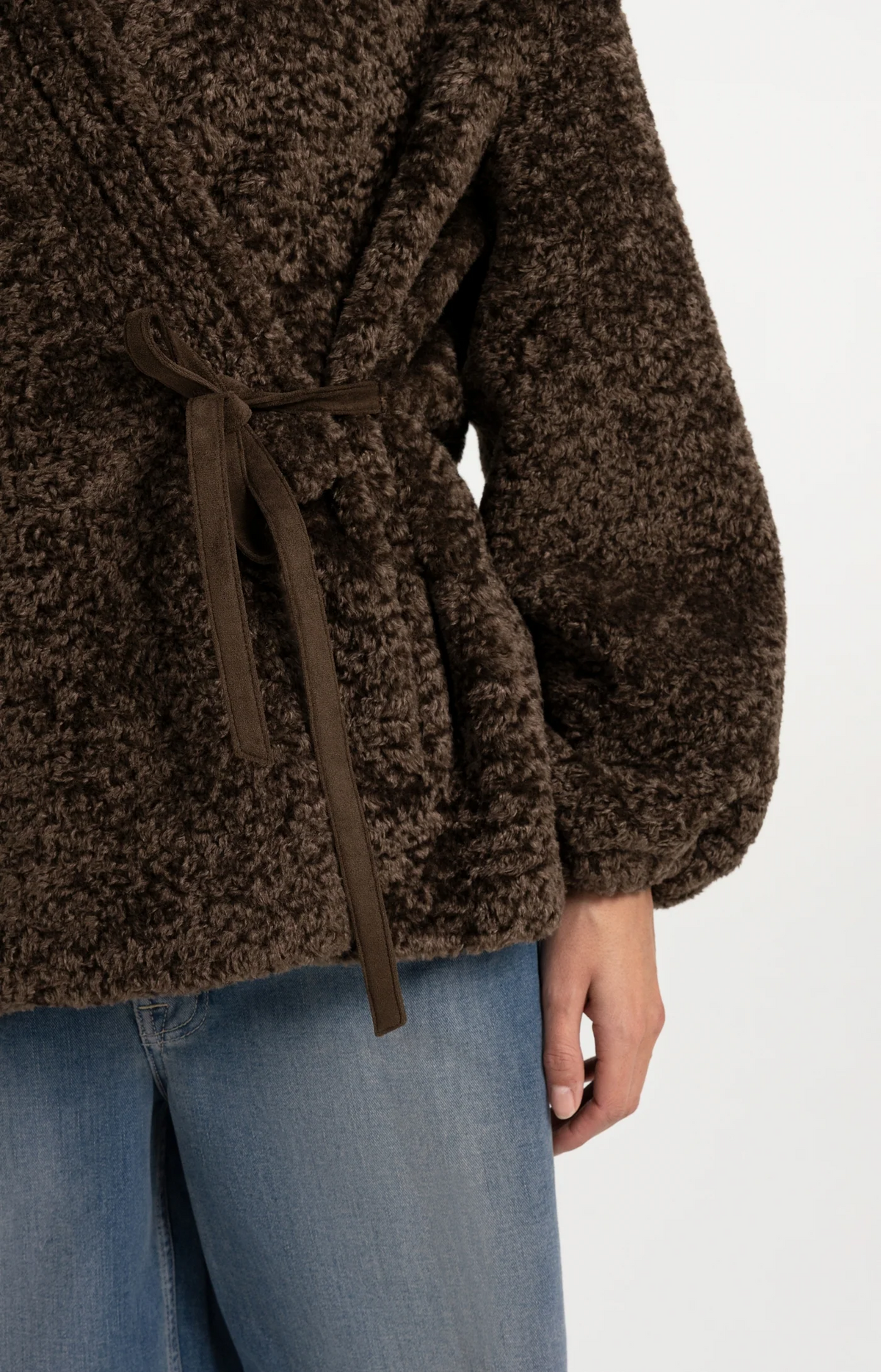 Teddy Wrap Jacket With Tie Closure - Slate Black Brown