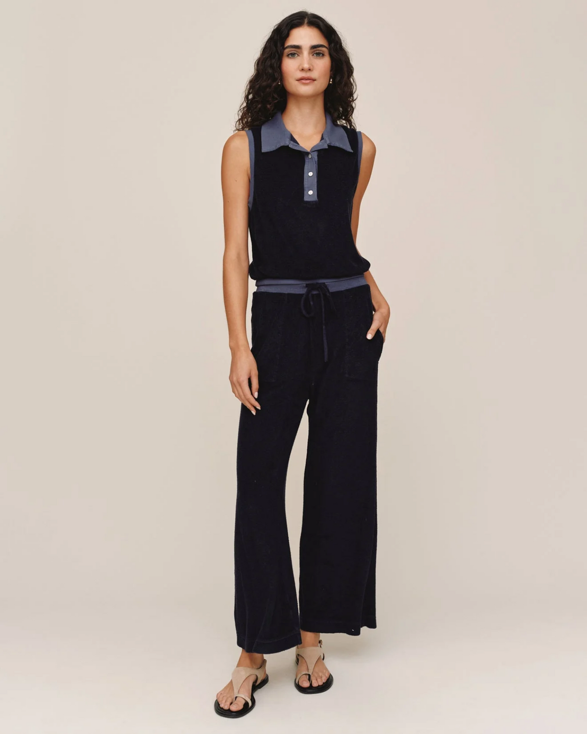 Terry Crop Wide Leg Pant - Nautical Night