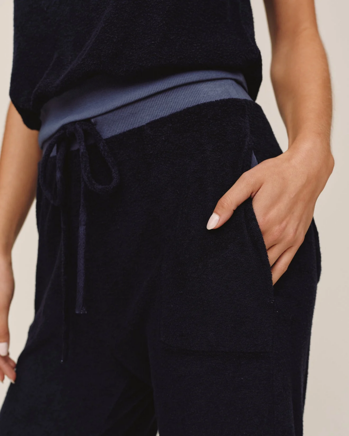 Terry Crop Wide Leg Pant - Nautical Night