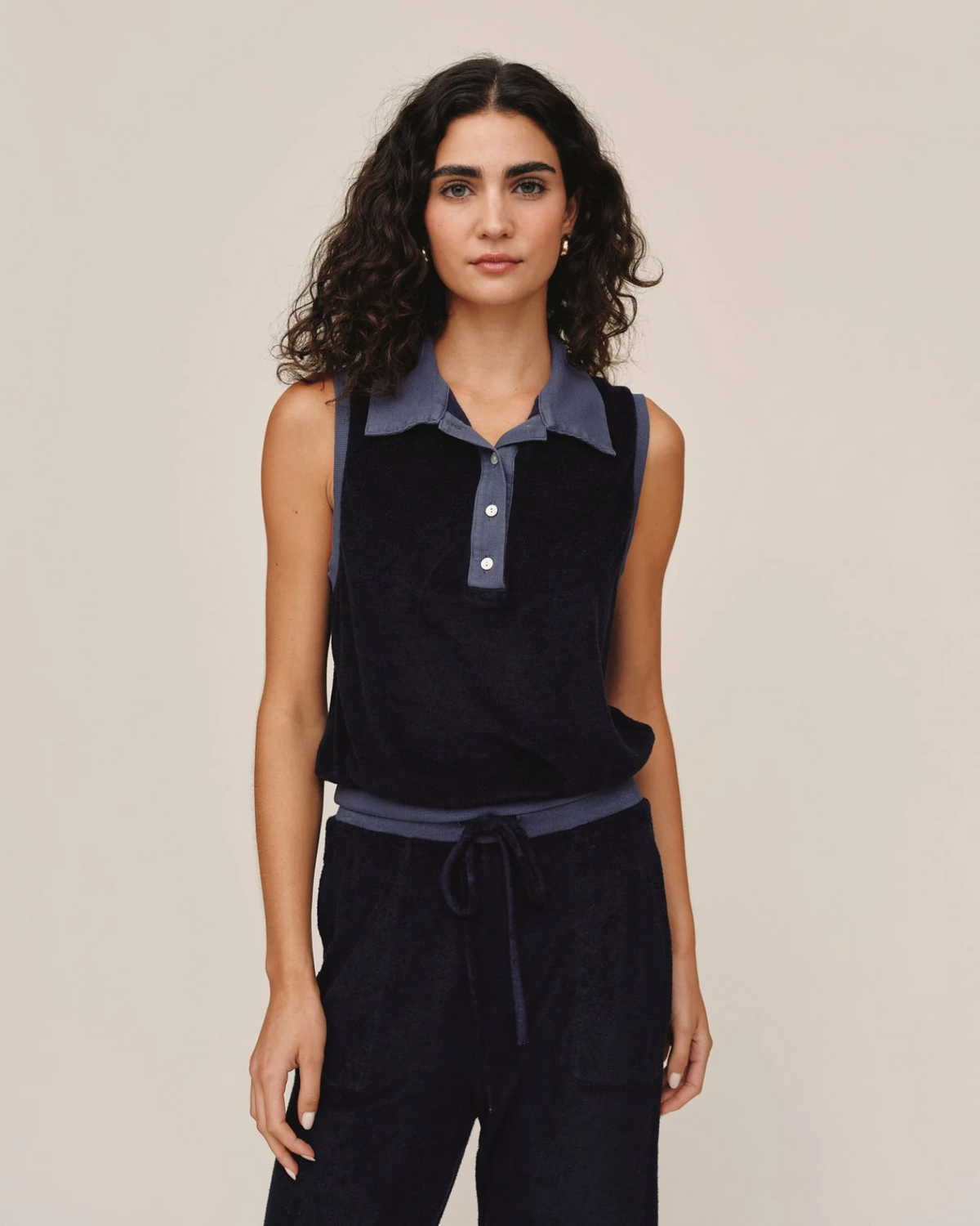 Sleeveless Collar Top - Nautical Night