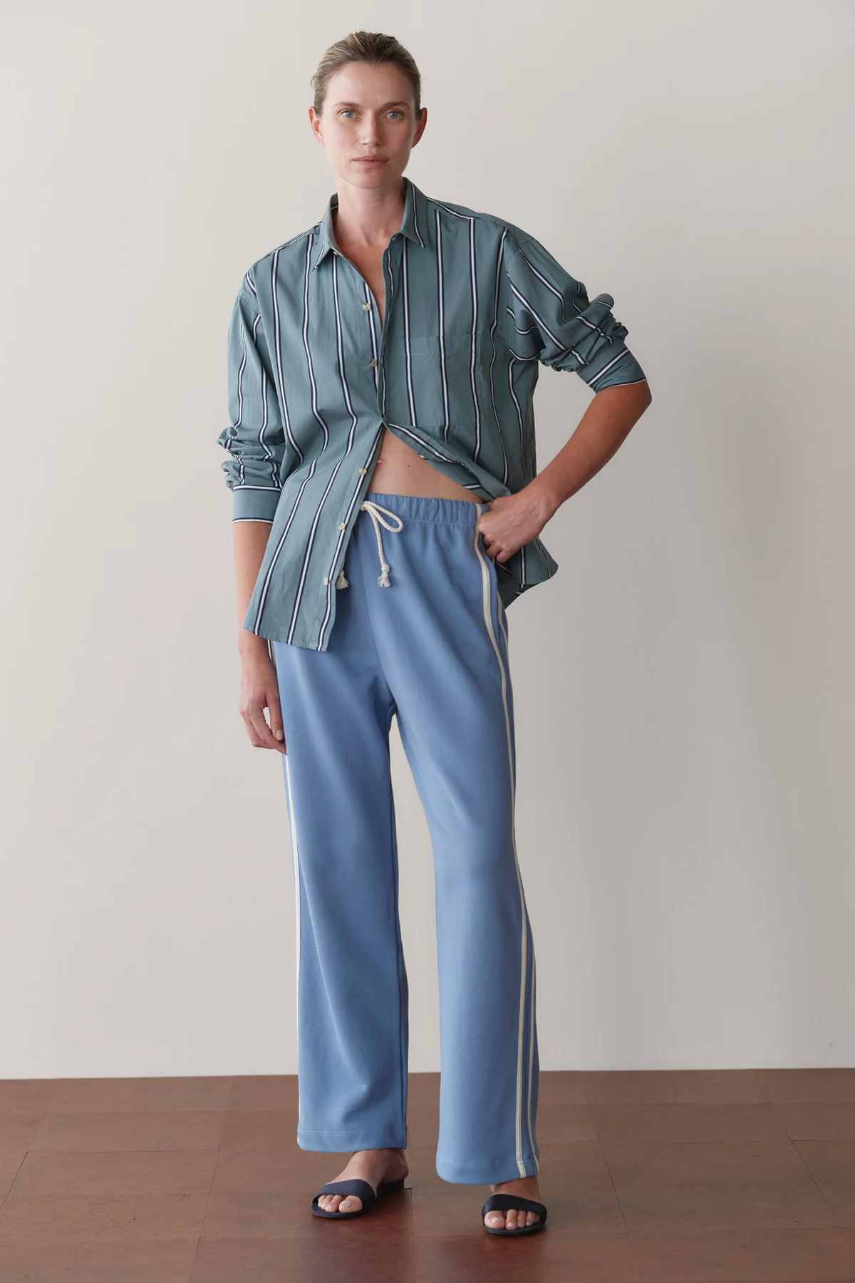The Eco Terry Stripe Crop Pant - Cornflower