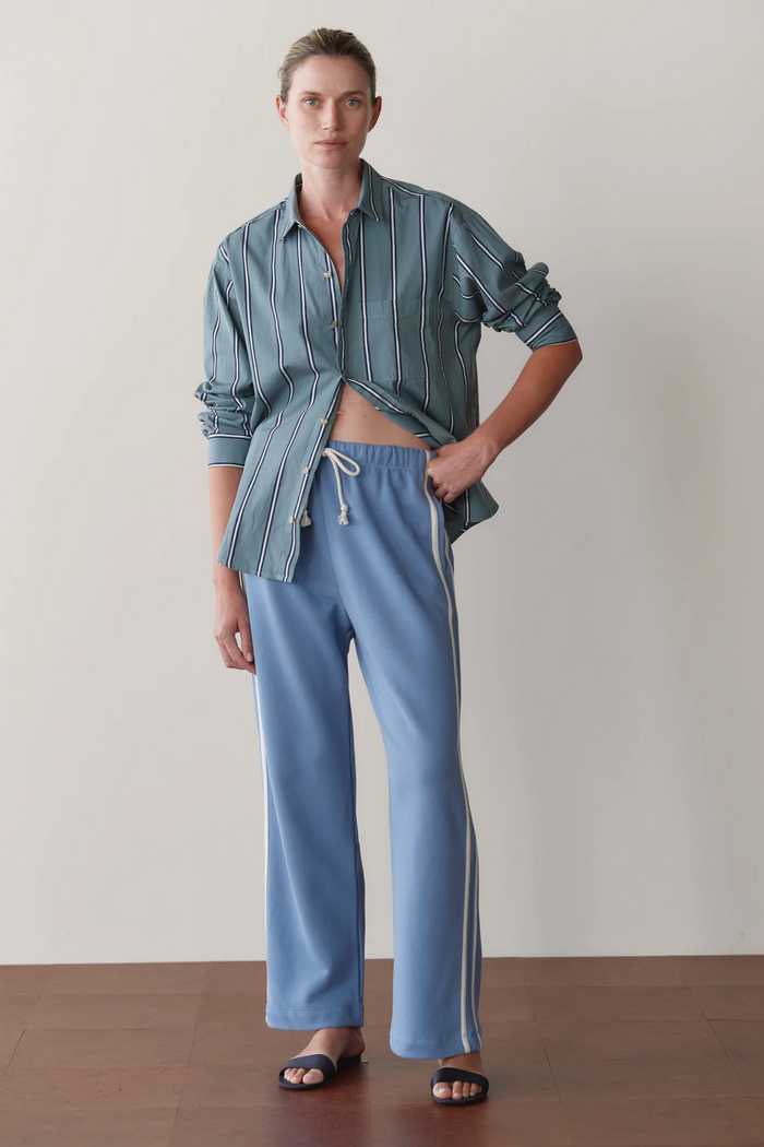 The Eco Terry Stripe Crop Pant - Cornflower
