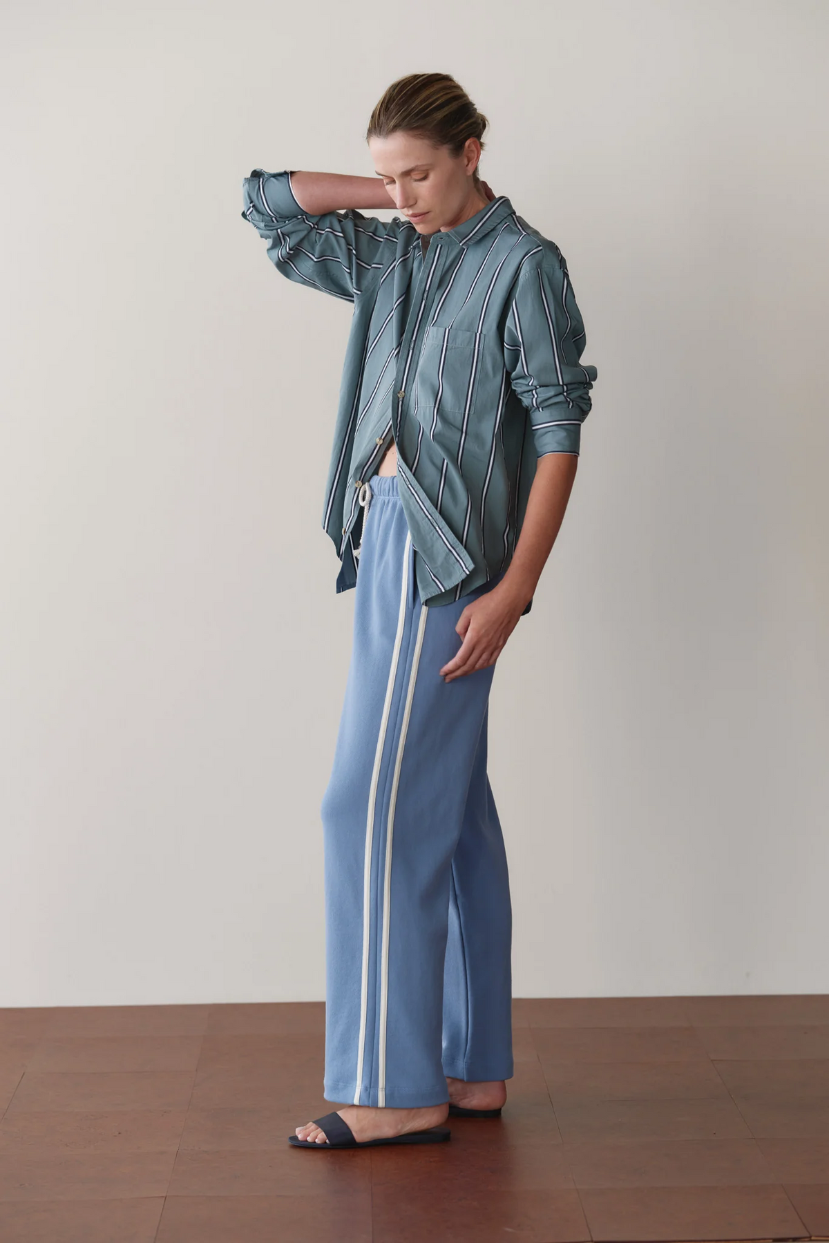 The Eco Terry Stripe Crop Pant - Cornflower