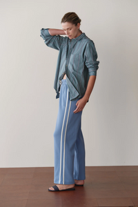 The Eco Terry Stripe Crop Pant - Cornflower