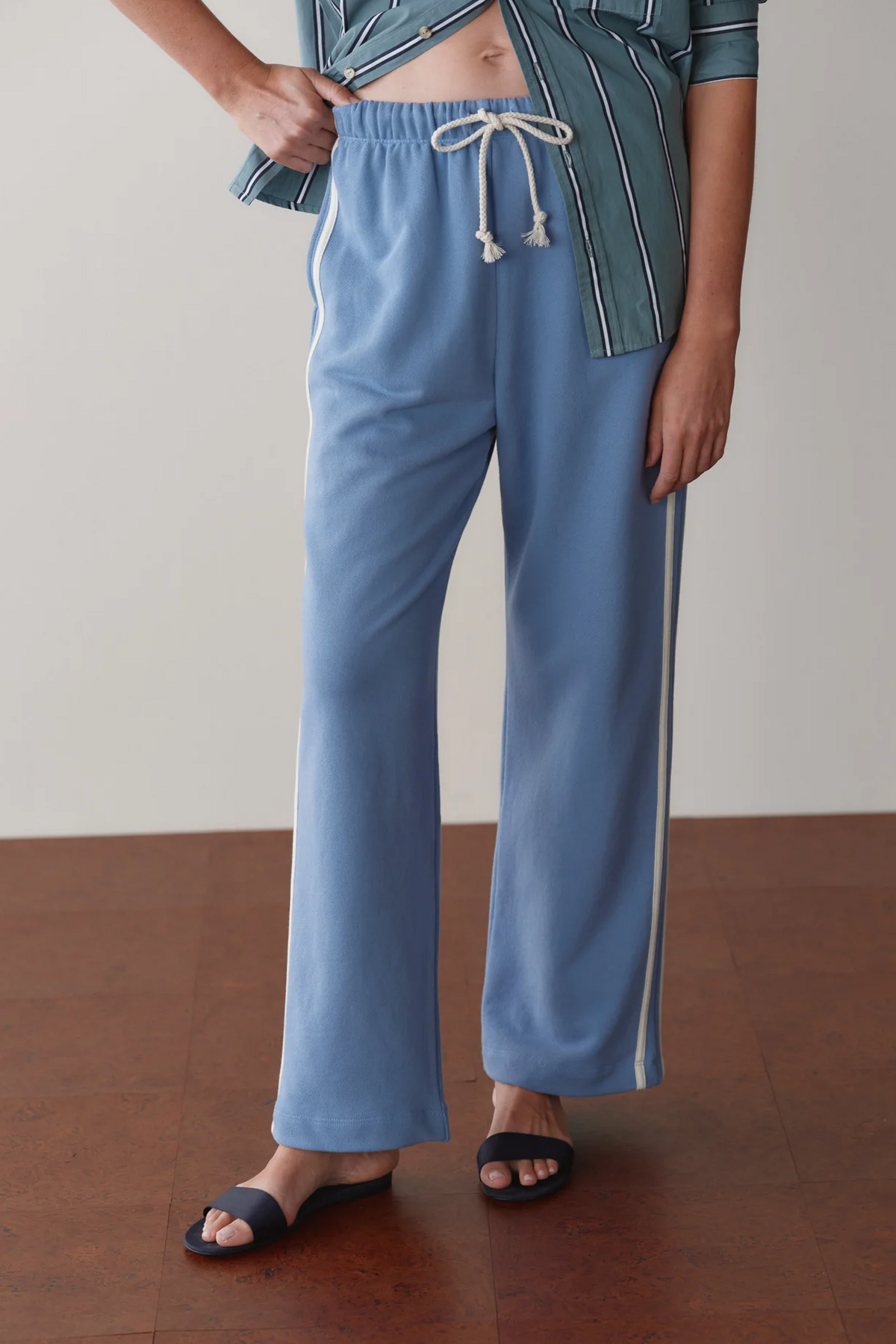 The Eco Terry Stripe Crop Pant - Cornflower