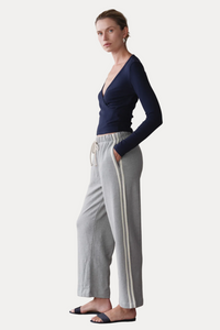 The Eco Terry Stripe Crop Pant - Heather Grey