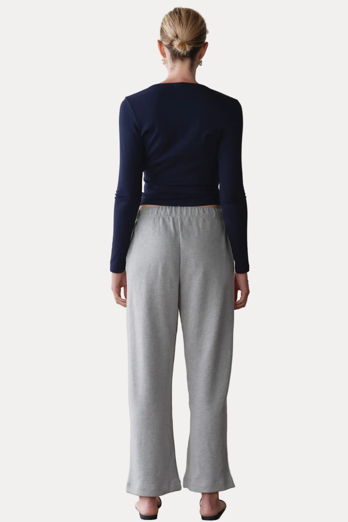 The Eco Terry Stripe Crop Pant - Heather Grey