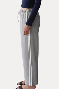The Eco Terry Stripe Crop Pant - Heather Grey