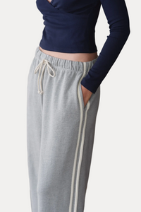 The Eco Terry Stripe Crop Pant - Heather Grey
